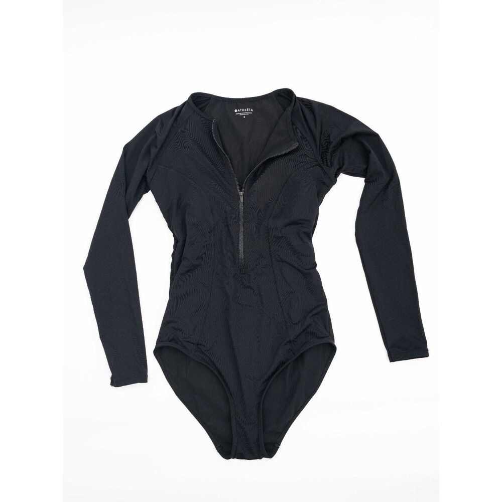 Athleta Womens Small One Piece Bathing Suit Black Long Sleeve Swim